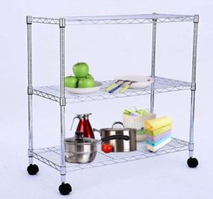 DIY Modern Chrome Metal Wire Home Storage Cart (TR753590B3CW)